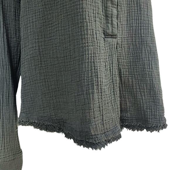 FREE PEOPLE Changing Horizons Boho Gauze Button-Up Popover Top Gray-Green Size L - Picture 3 of 8